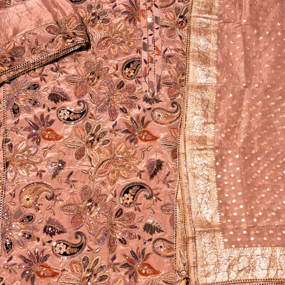 Russian Silk Embroidered Party Wear Dress Material
