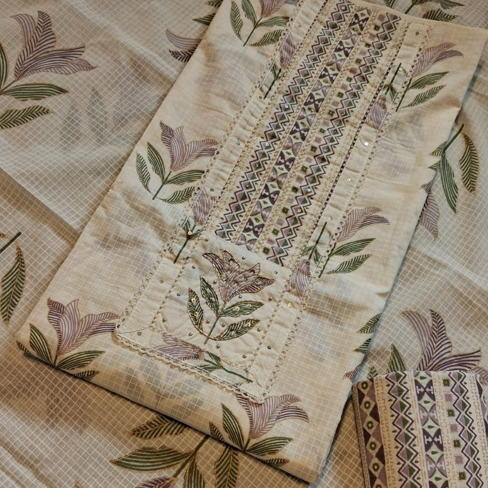 Kota Checks Cotton Block Print Dress Material