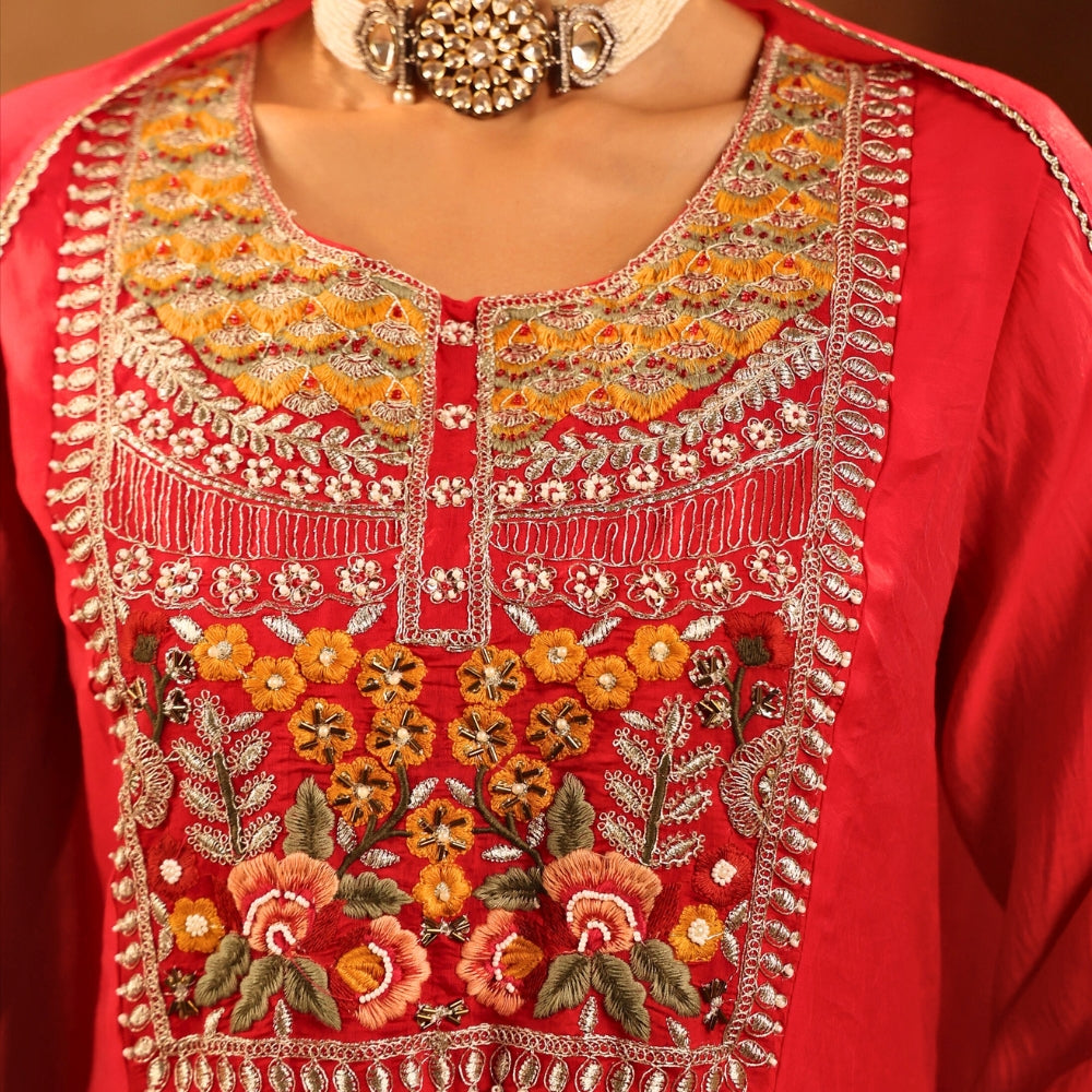 Pink Mulmul Cotton Embroidered Anarkali Kurta Set with Dupatta