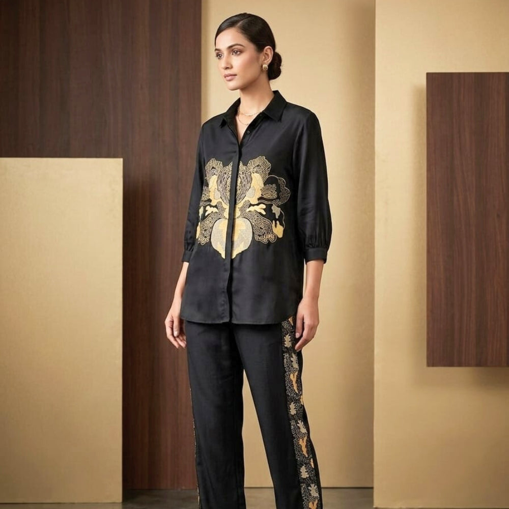 Elegant  Black & Gold Embroidered  Co-ord Set