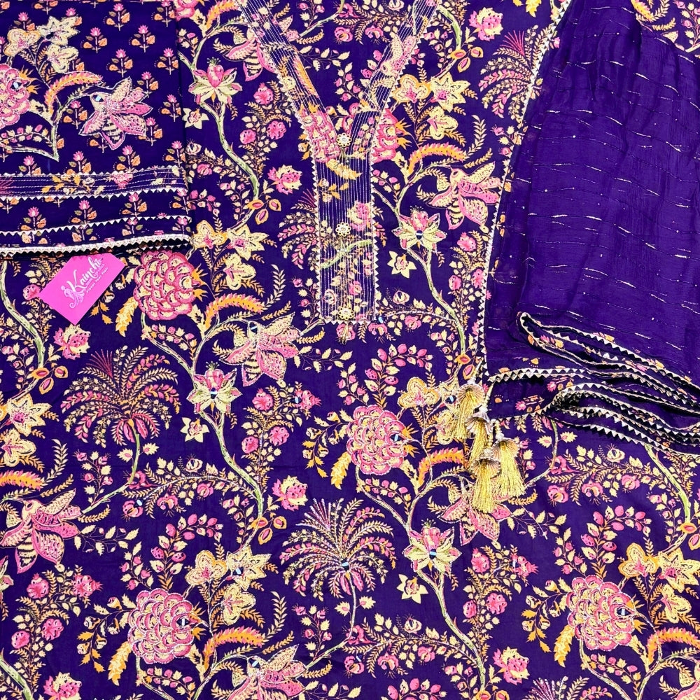 Cotton Embroidered Floral Print Dress Material