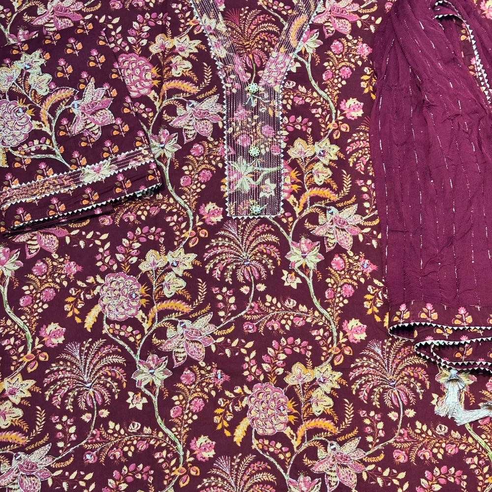 Cotton Embroidered Floral Print Dress Material