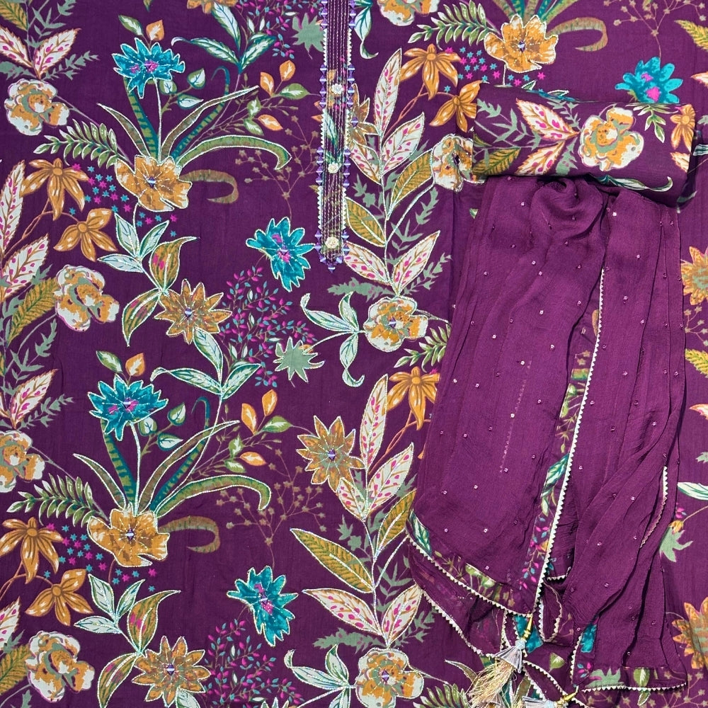 Cotton Embroidered Floral Print Dress Material