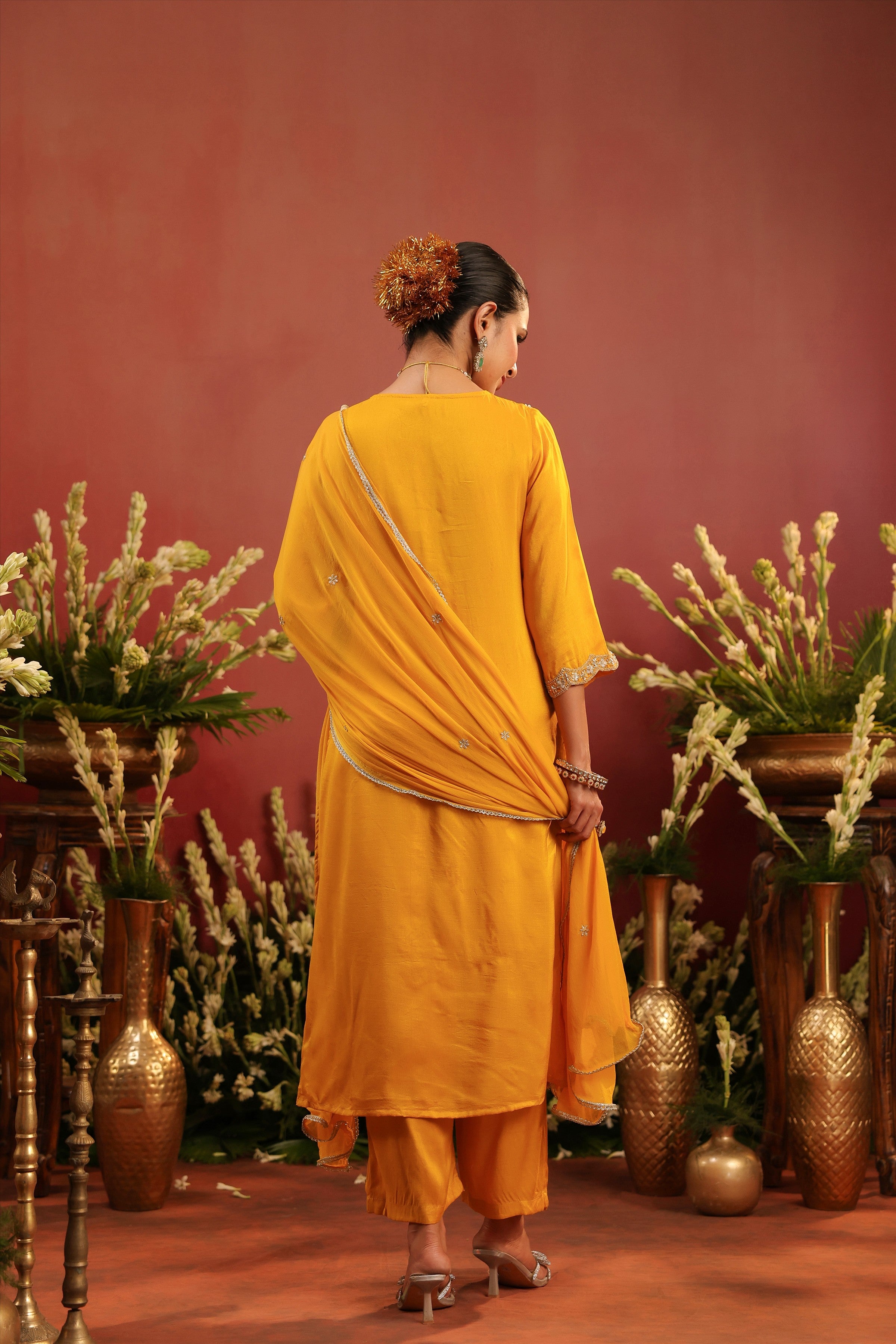 Mustard Yellow Embroidered Kurta Suit Set with Dupatta