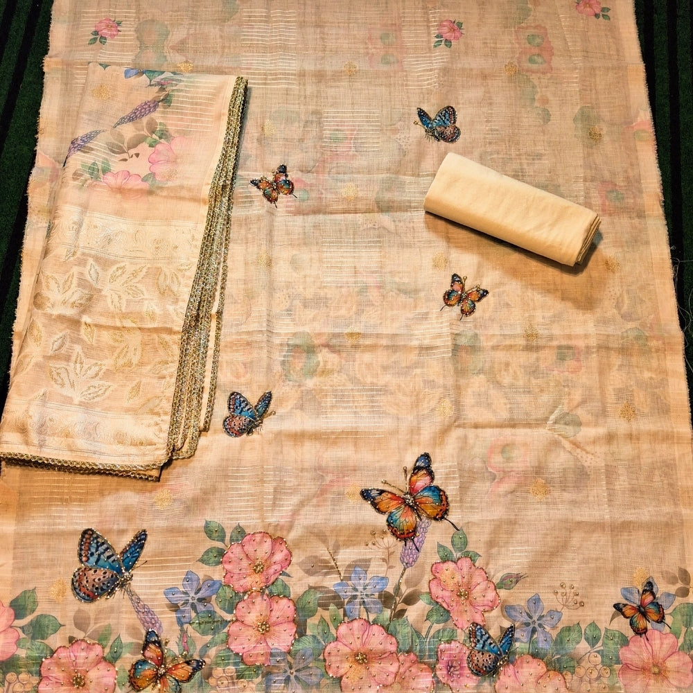 Cotton Tissue Butterfly Print Dress Material