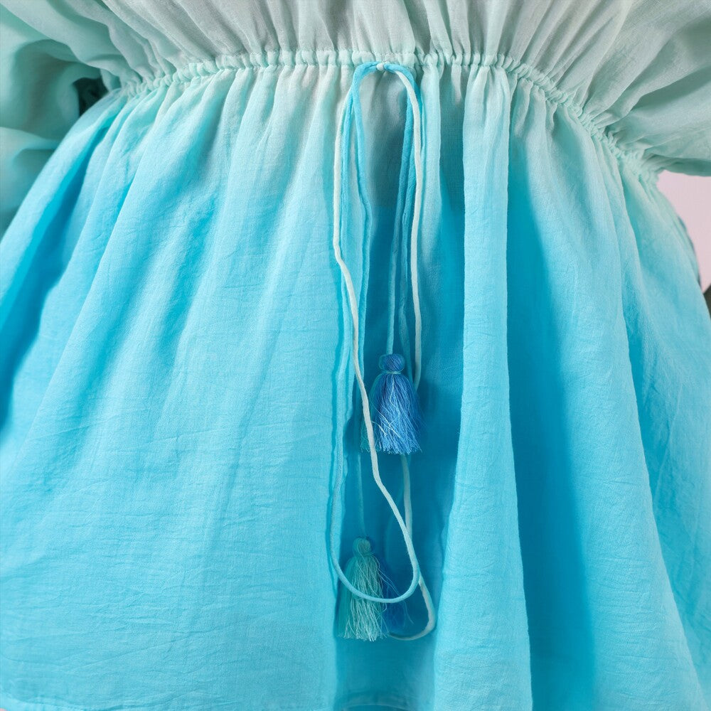 Women's Sky Blue Cotton  Co-Ord Set with Drawstring Waist & Farshi Pants