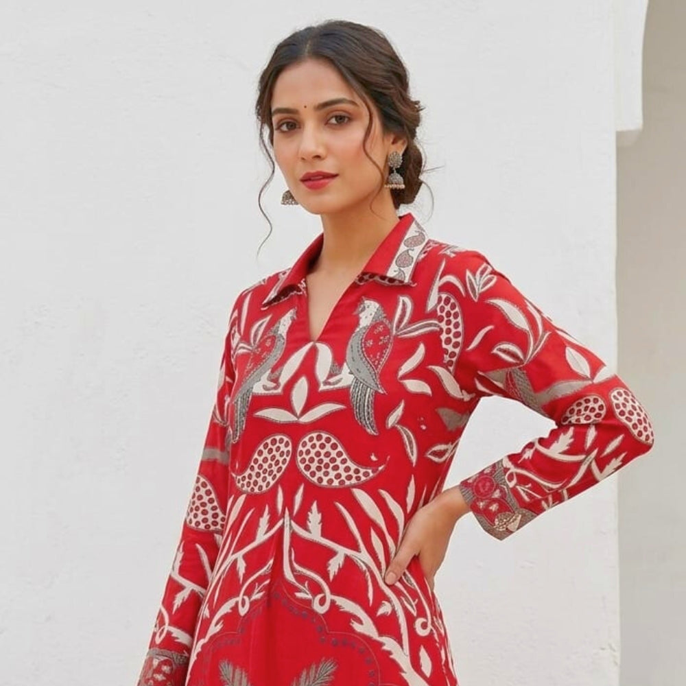 Elegant Red Printed Kurta Set for Women