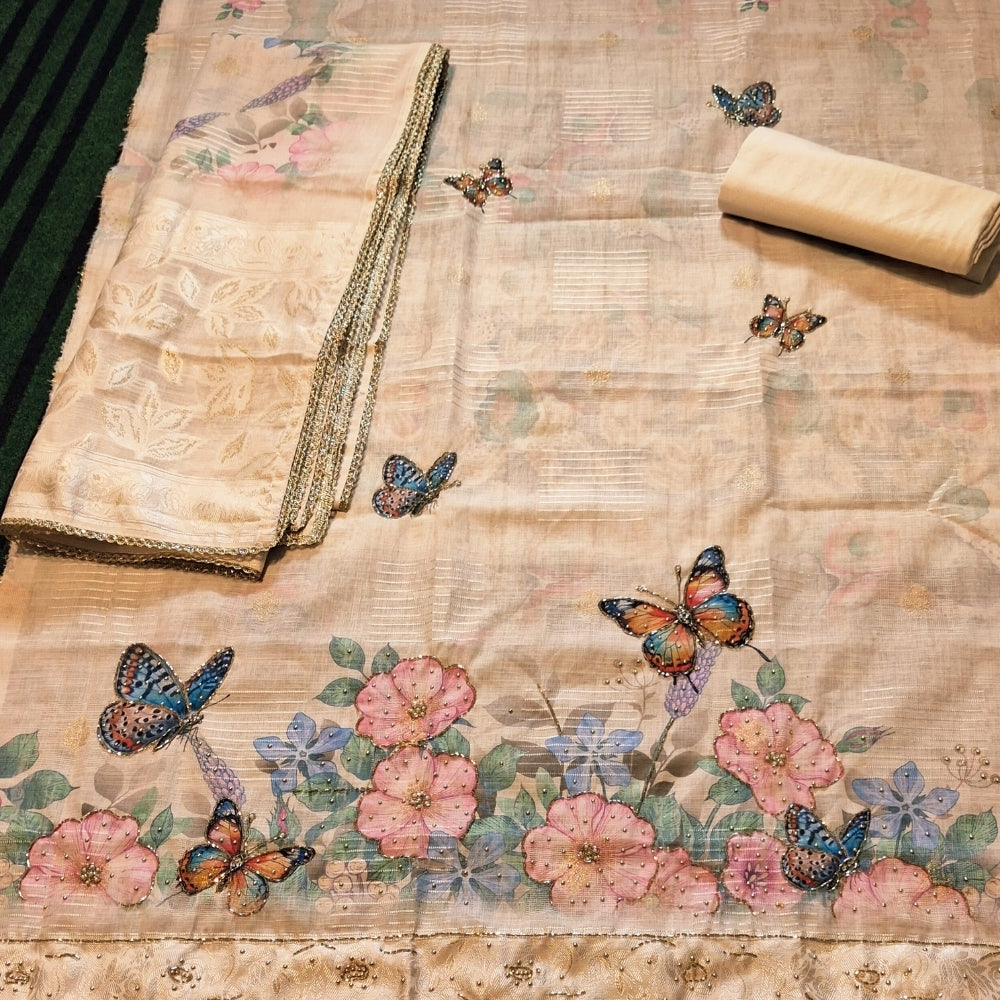 Cotton Tissue Butterfly Print Dress Material