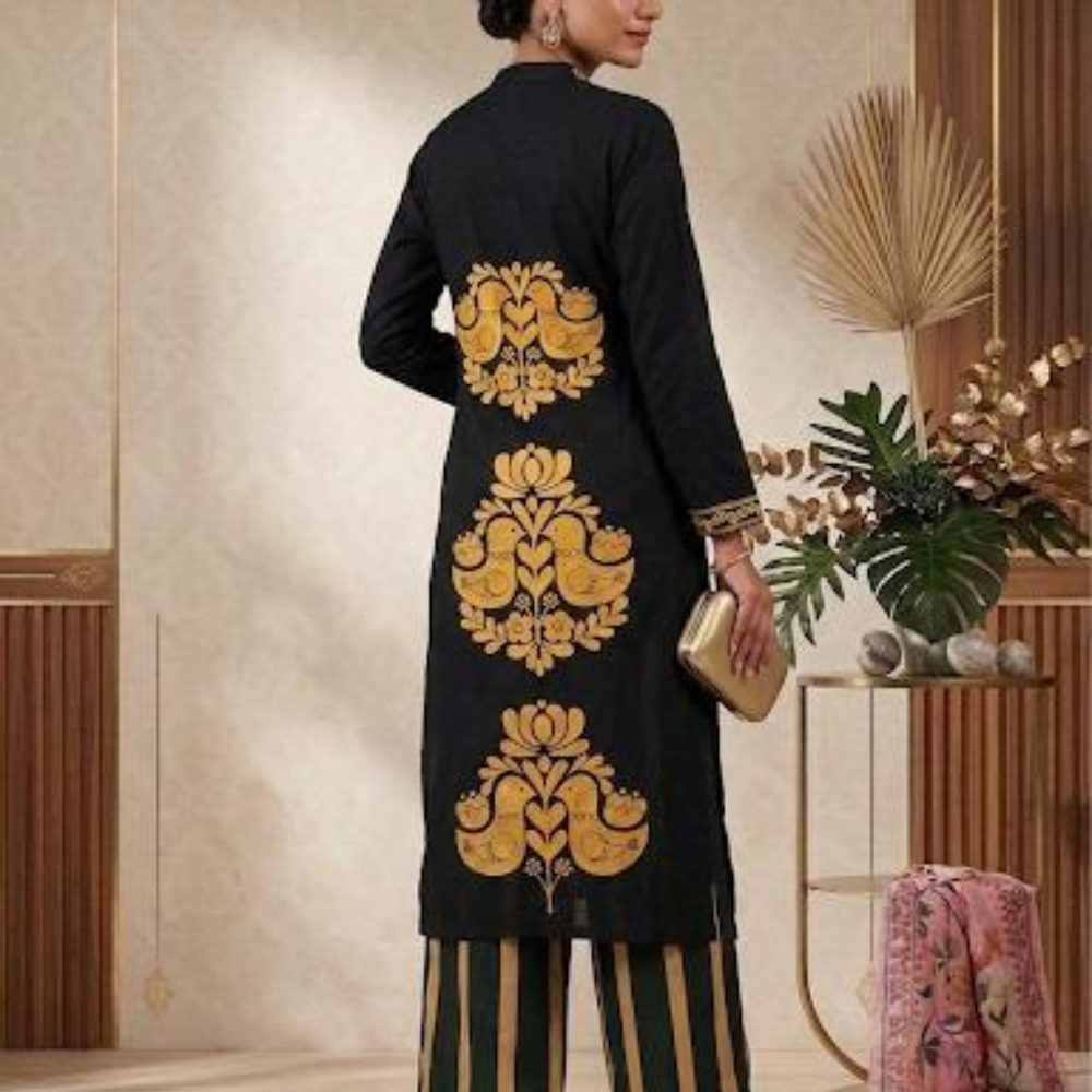 Dark Black Printed Kurta Set for Women