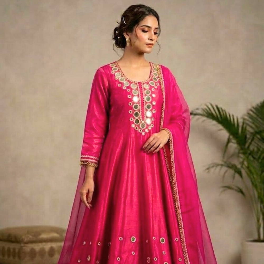 Elegant Pink Anarkali Suit Set with Dupatta