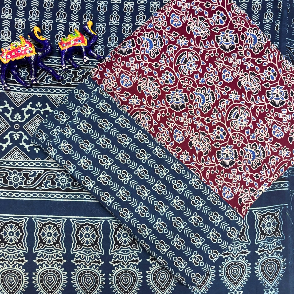 Ajrakh Printed Cotton Suit Fabric Set