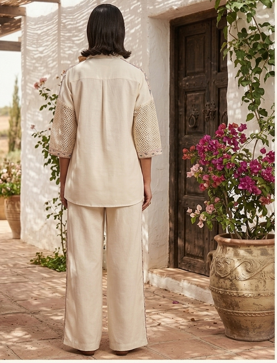 Ivory Floral Embroidered Co-Ord Set for Women