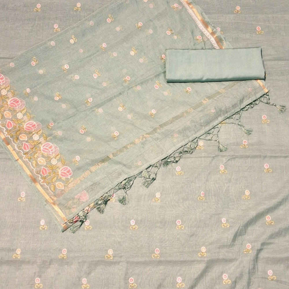 Elegant Grey Embroidered Suit Set with Dupatta