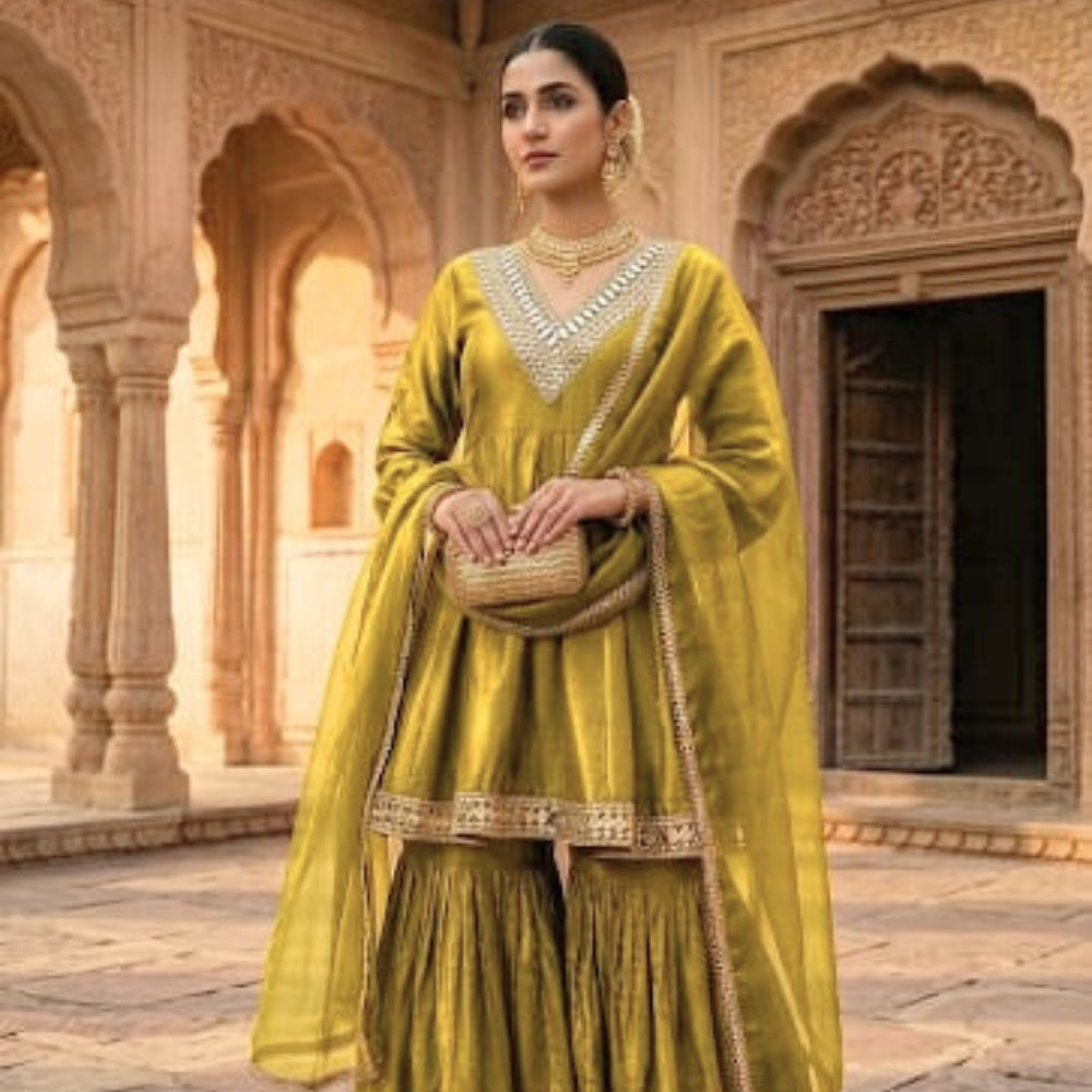 Mustard Gold Festive Suit Set with Dupatta for Women