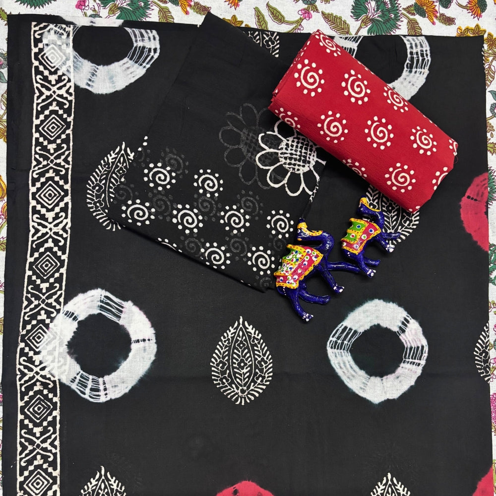 Batik Handblock Floral Print Cotton Unstitched Suit