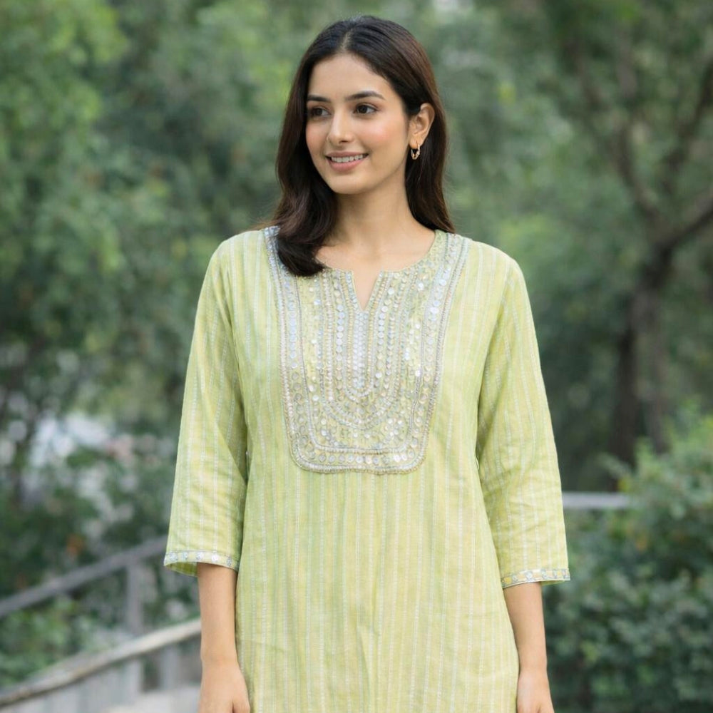 Pastel Green Embroidered Straight Kurta for Women