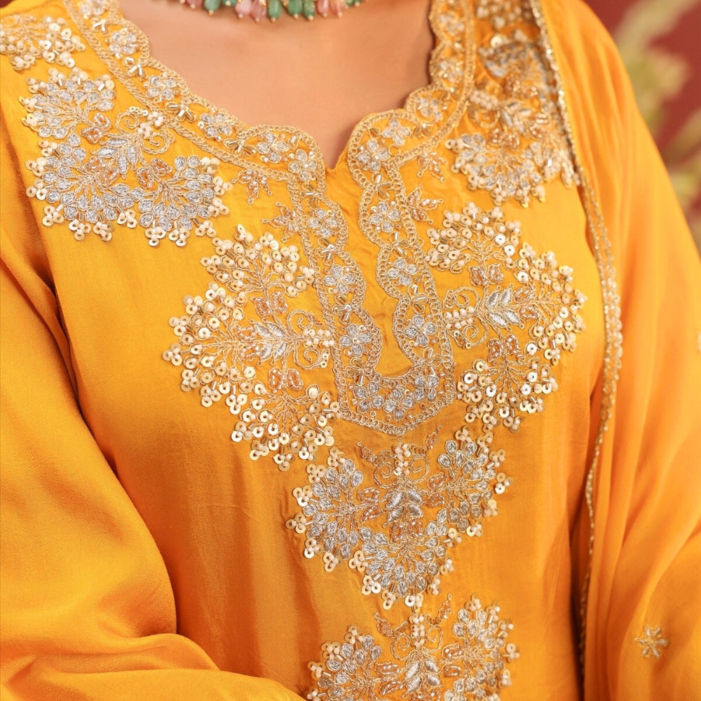 Mustard Yellow Embroidered Kurta Suit Set with Dupatta