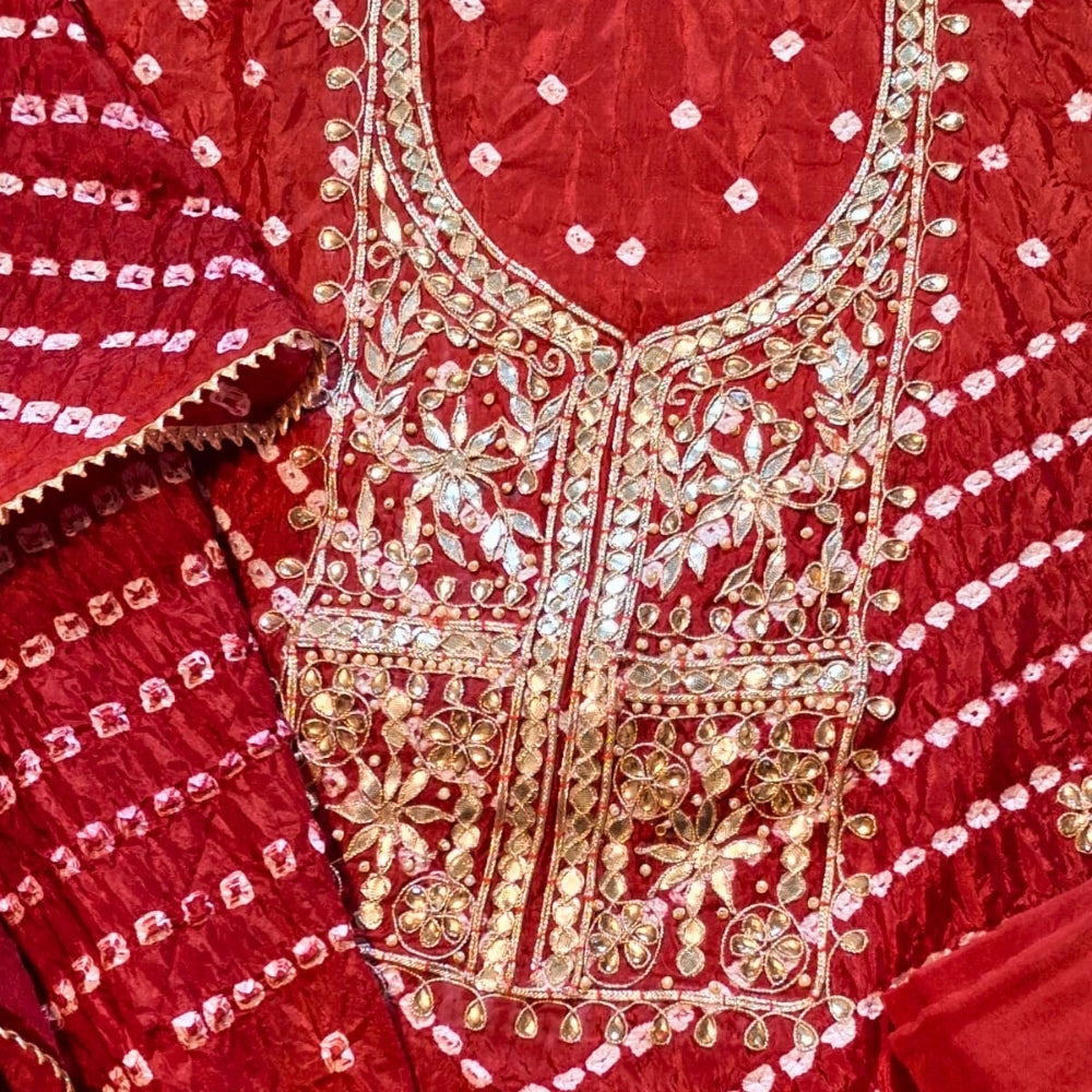 Cotton Bandhani Dress Material with Gota Patti Work