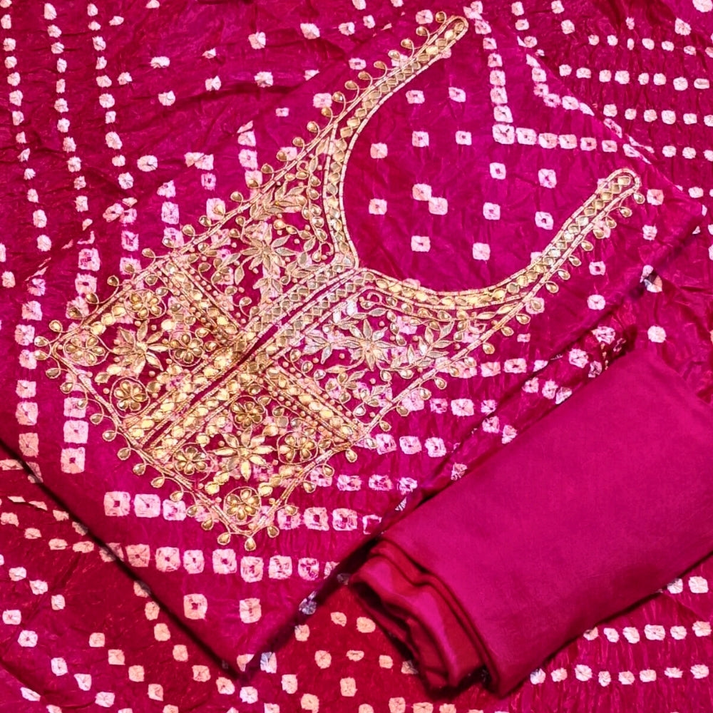 Cotton Bandhani Dress Material with Gota Patti Work