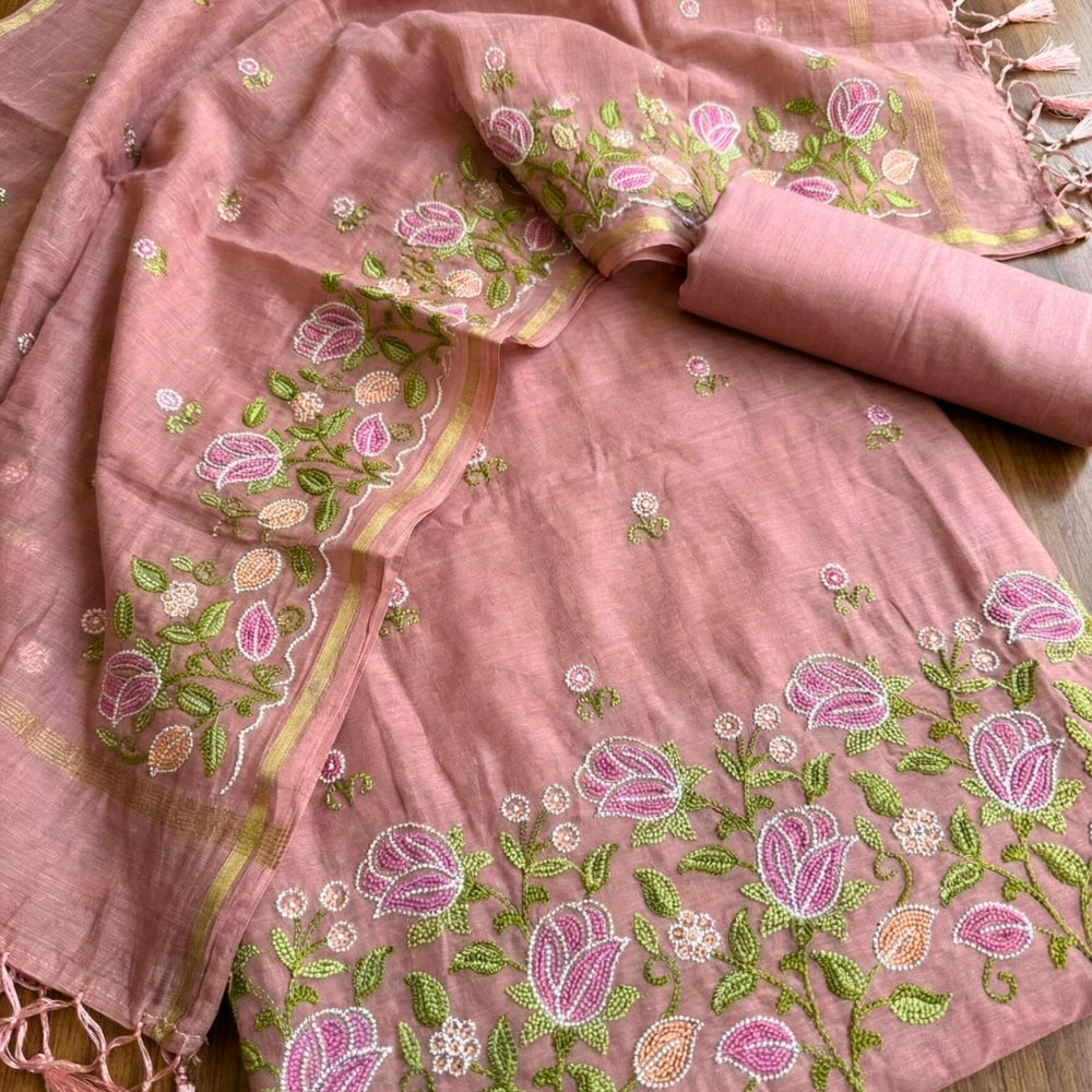 Grey Floral Embroidered Suit Set with Dupatta