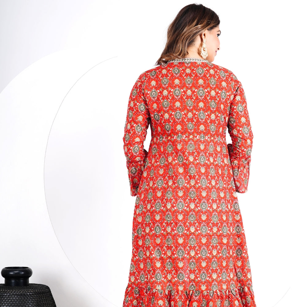 Blue Printed Three Piece Co-ord Set with Long Shrug