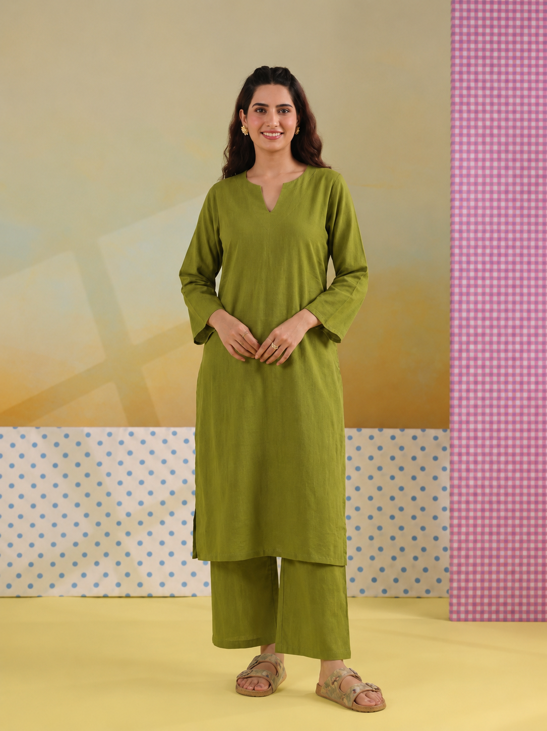 Olive Muse – Women's Cotton Kurta Set | House of Mayuraa