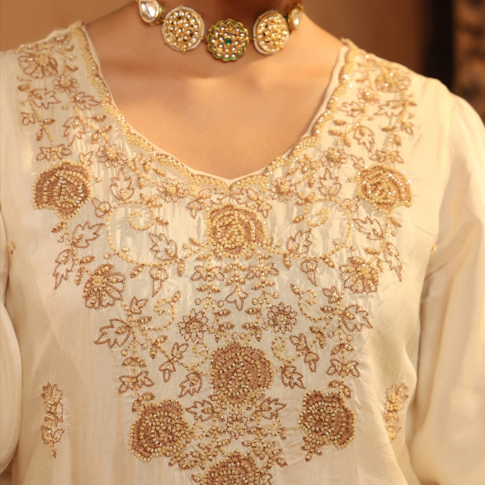 Ivory Embroidery Beaded  Ethnic Suit Set with Dupatta