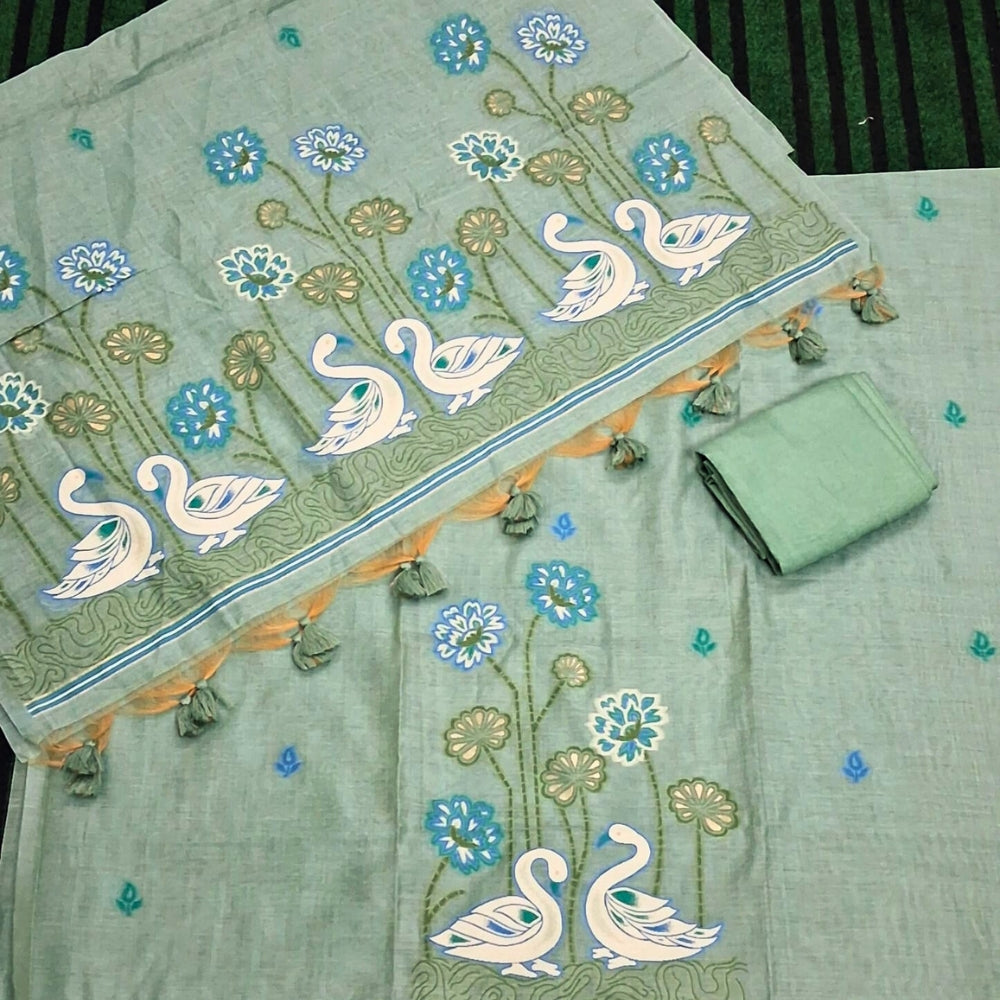 Mint Green Embroidered Suit Set with Designer Dupatta