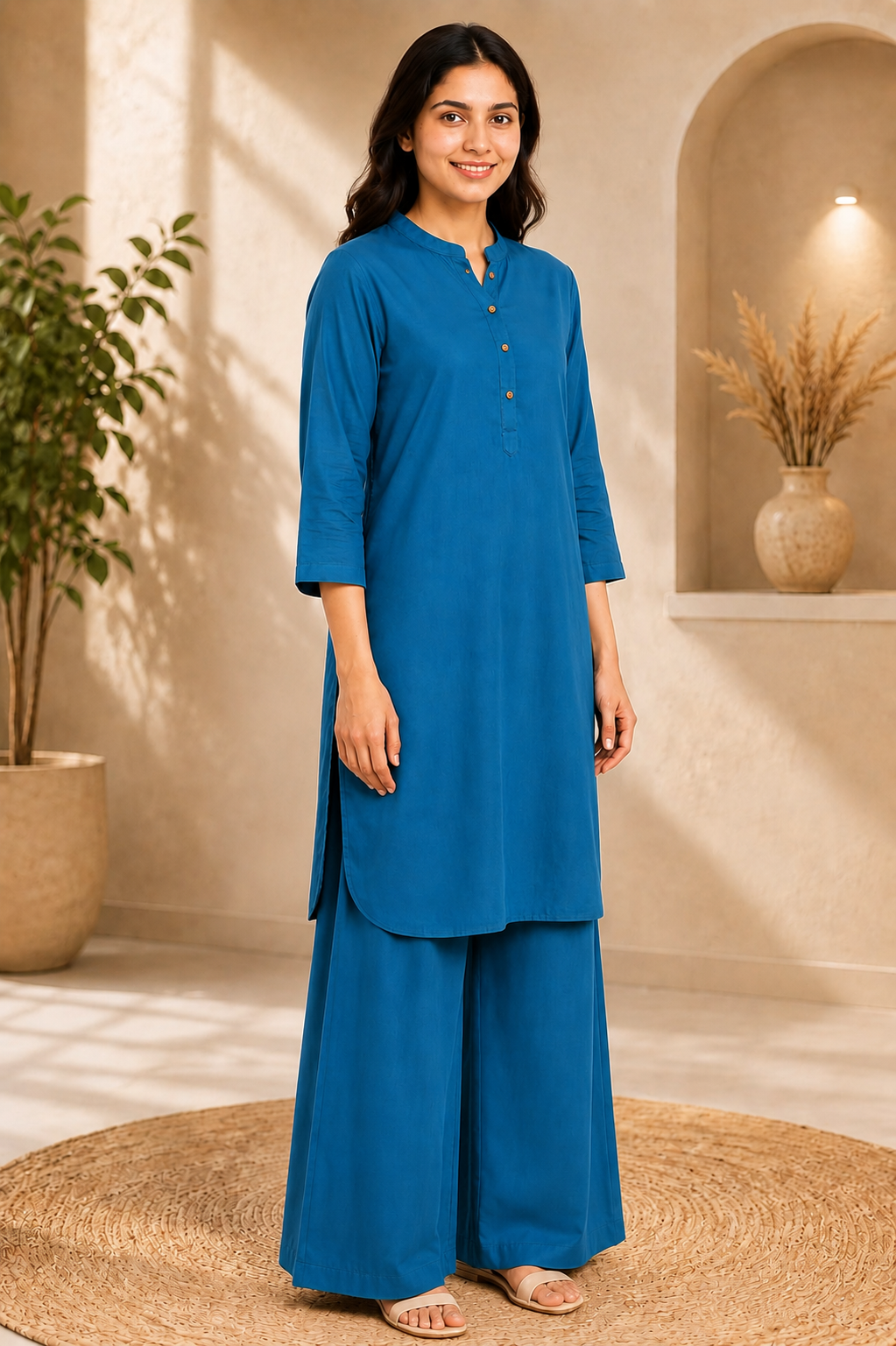 Women’s Royal Blue Solid Kurta Palazzo Co-ord Set