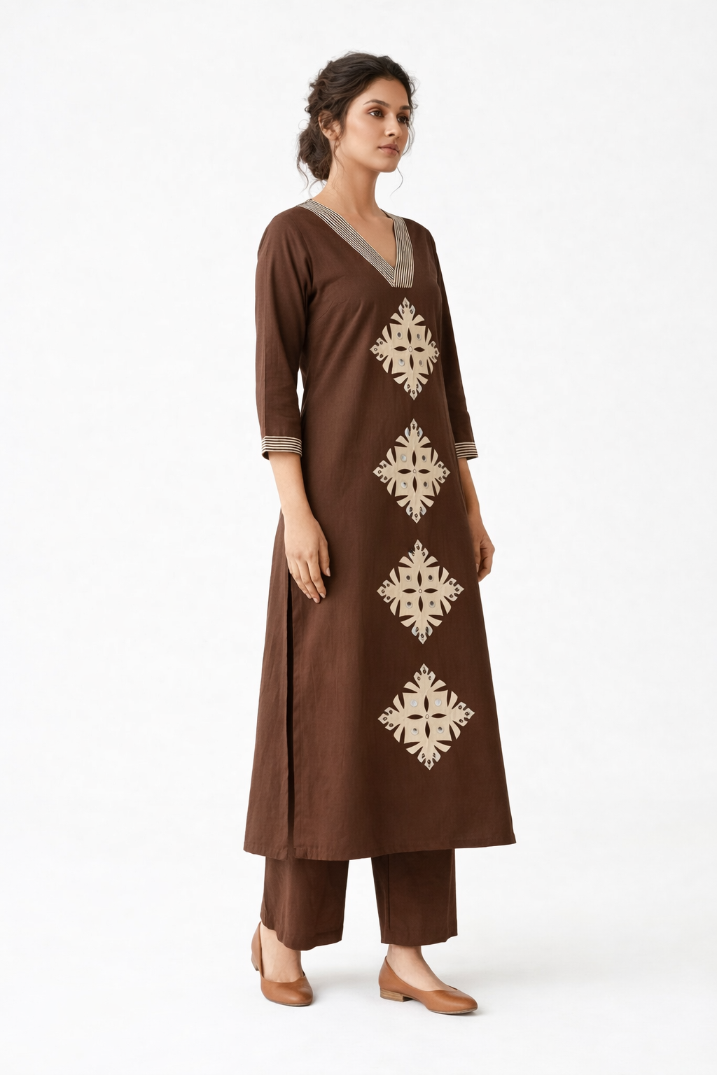 Brown Printed Ethnic Kurta Dress for Women