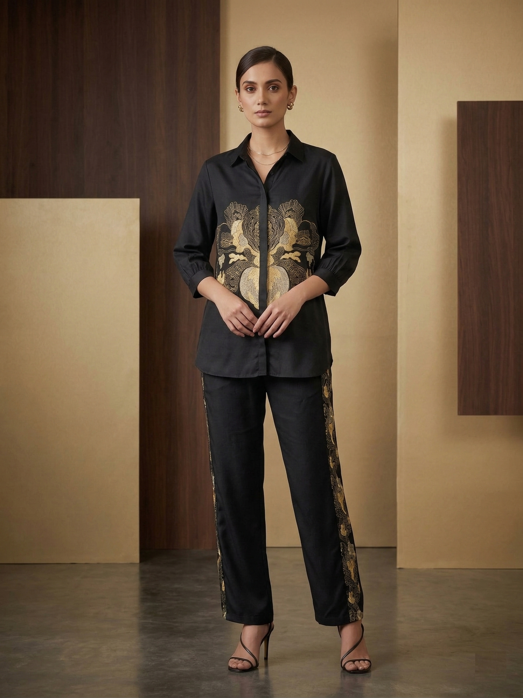 Elegant  Black & Gold Embroidered  Co-ord Set