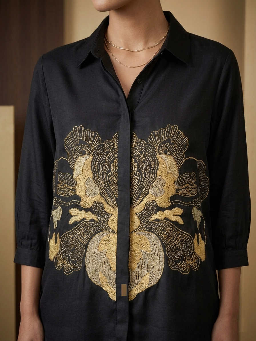 Elegant  Black & Gold Embroidered  Co-ord Set