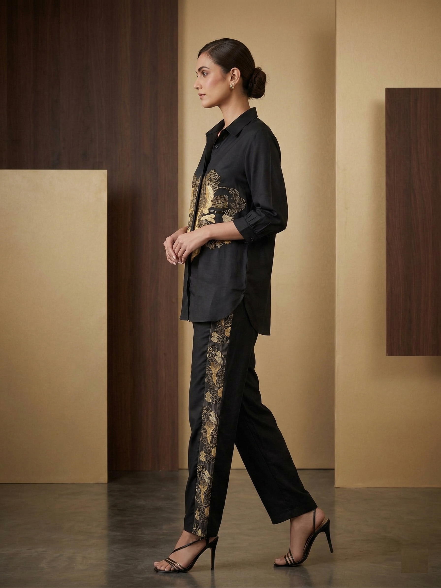Elegant  Black & Gold Embroidered  Co-ord Set