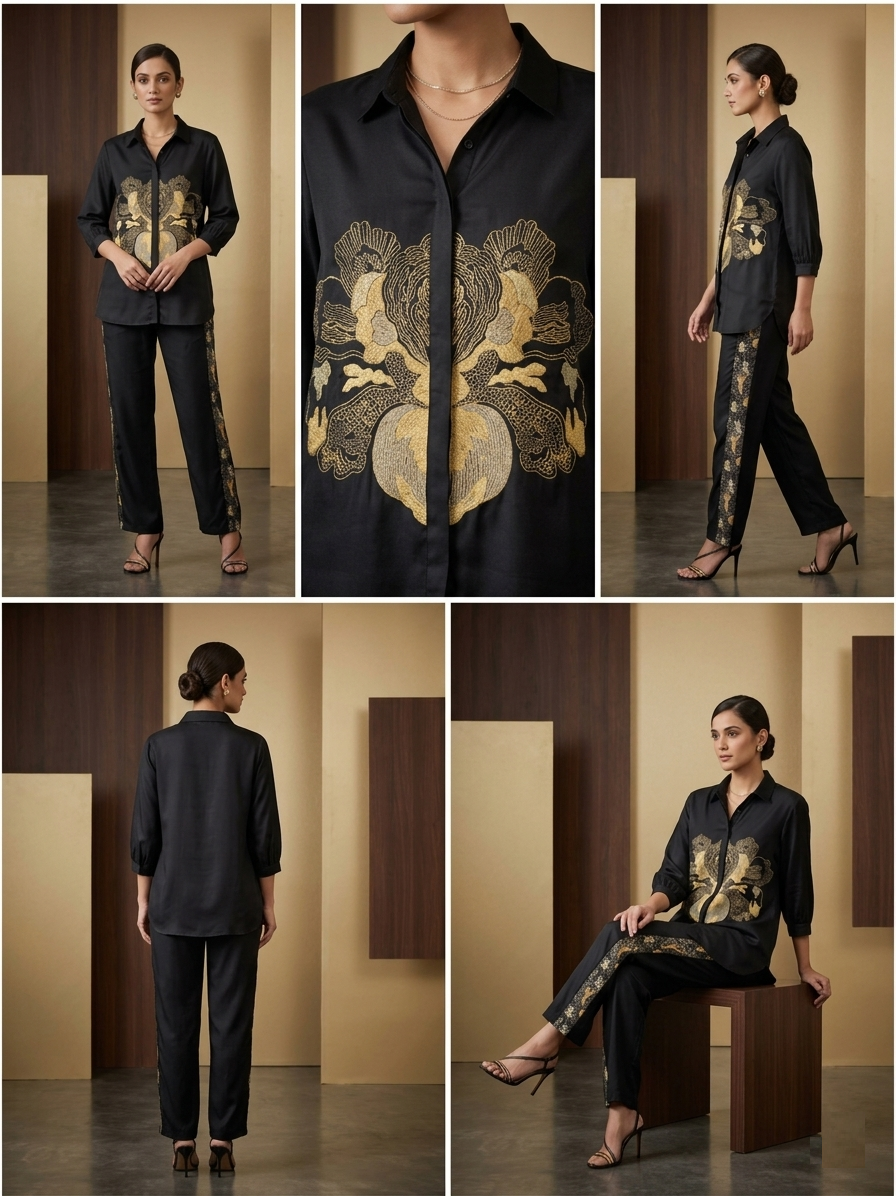 Elegant  Black & Gold Embroidered  Co-ord Set
