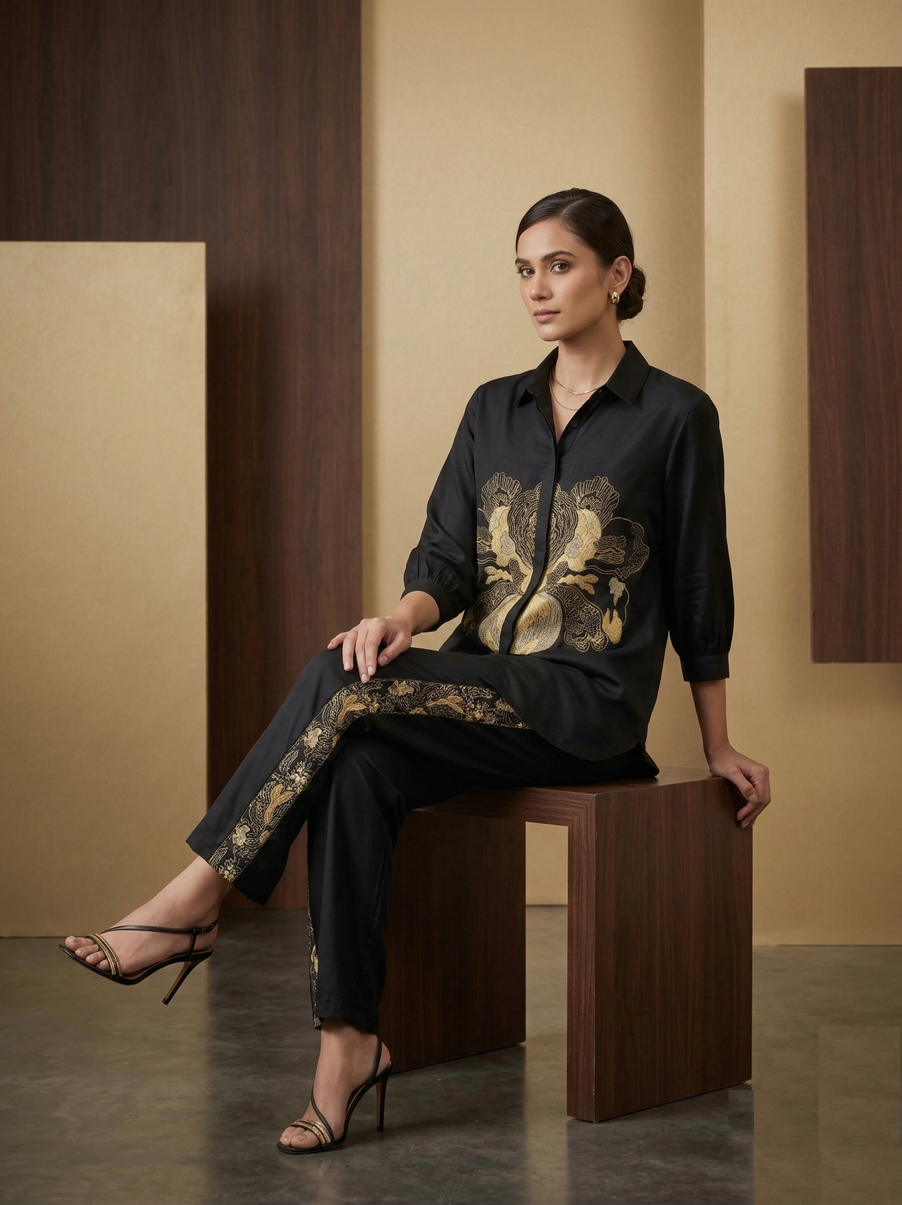 Elegant  Black & Gold Embroidered  Co-ord Set