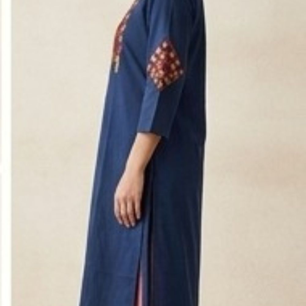 Navy Blue Embroidered Kurta Set for Women