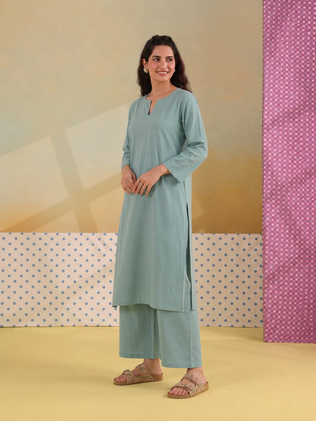 Azure Whisper – Women's Cotton Kurta Set | House of Mayuraa