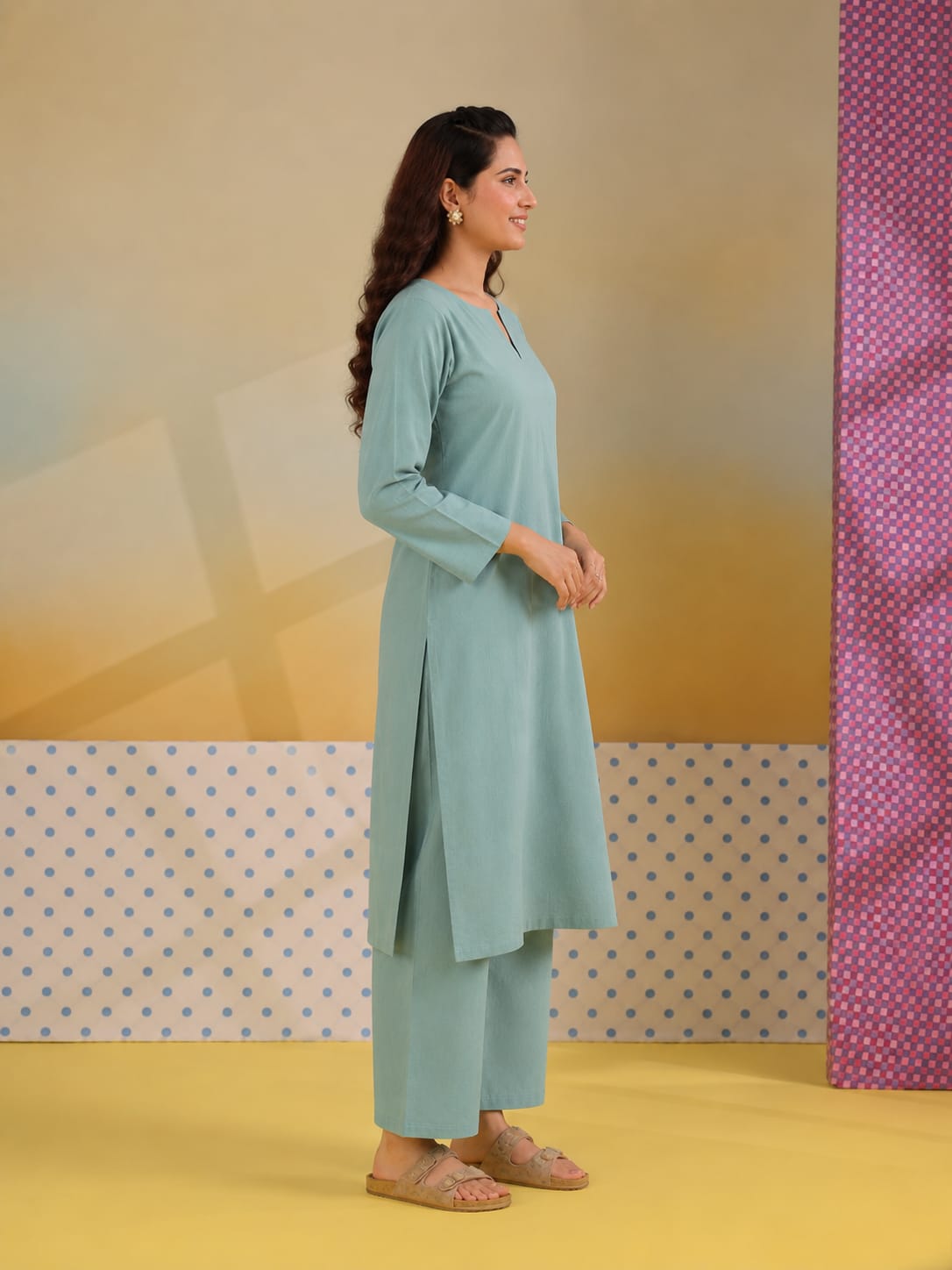 Azure Whisper – Women's Cotton Kurta Set | House of Mayuraa