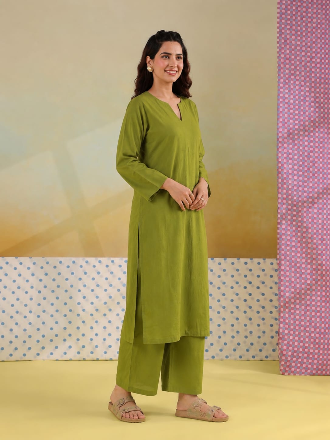 Olive Muse – Women's Cotton Kurta Set | House of Mayuraa