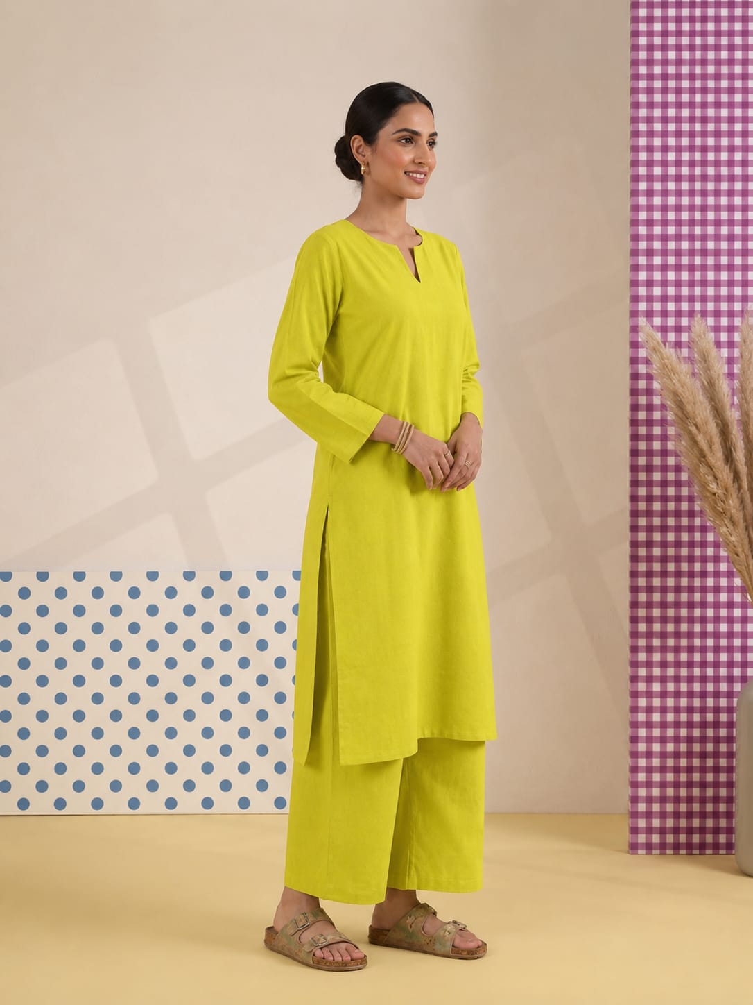 Lime Luxe – Women's Cotton Kurta Set | House of Mayuraa