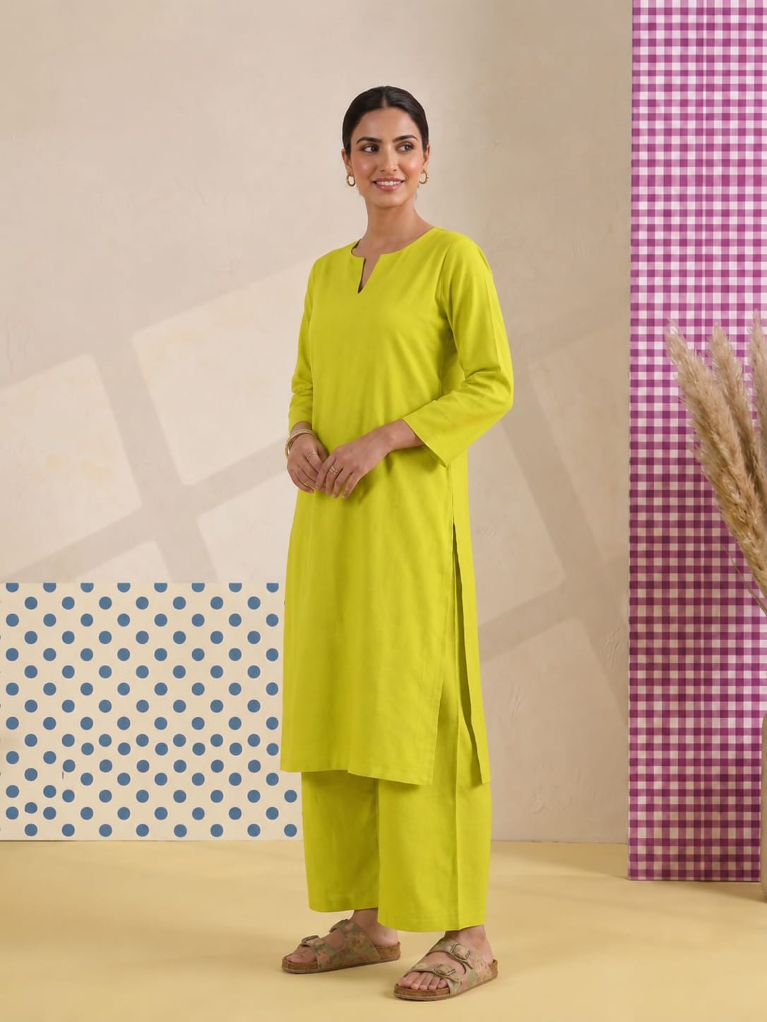 Lime Luxe – Women's Cotton Kurta Set | House of Mayuraa