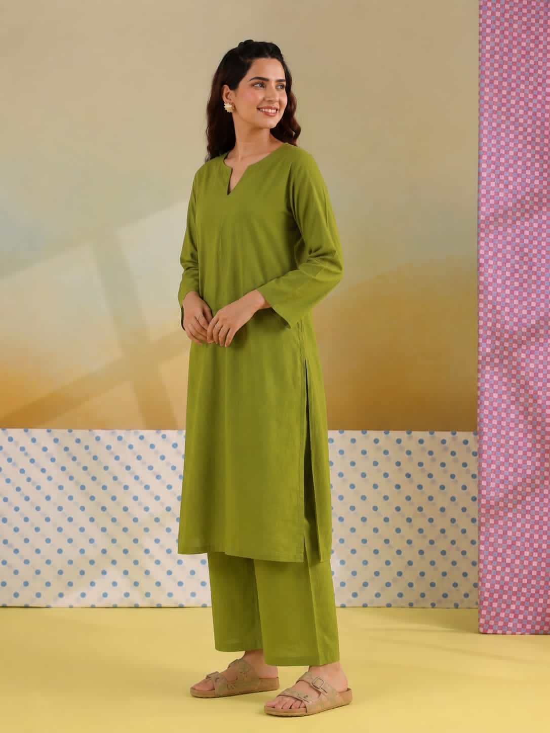 Olive Muse – Women's Cotton Kurta Set | House of Mayuraa