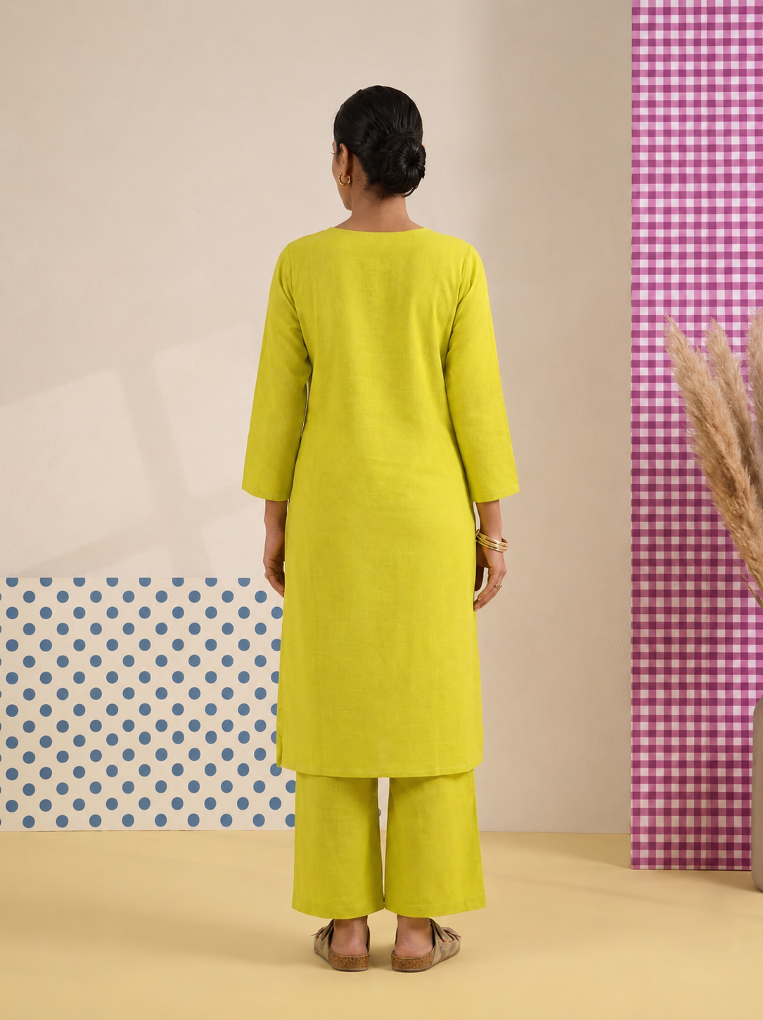 Lime Luxe – Women's Cotton Kurta Set | House of Mayuraa