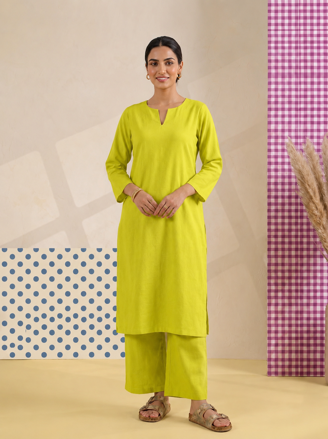 Lime Luxe – Women's Cotton Kurta Set | House of Mayuraa