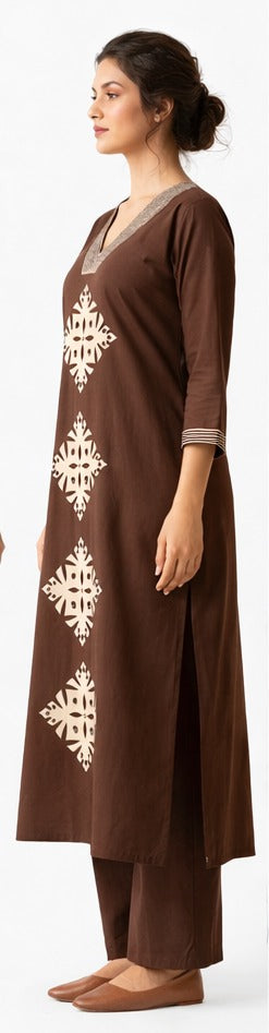 Brown Printed Ethnic Kurta Dress for Women