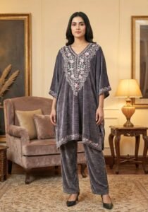 Kaftan Shaneel Co-ord Set – Grey (With Matching Earrings)