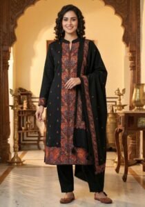 Pure Wool Kashmiri Work Suit – 3 Pc Set (Top, Bottom & Stole)
