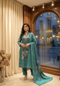 Woollen Velvet Suit 3 Pc Set – Top, Bottom & Stole