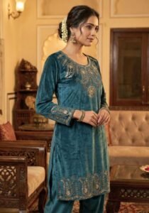 Teal Blue Velvet Coord Set